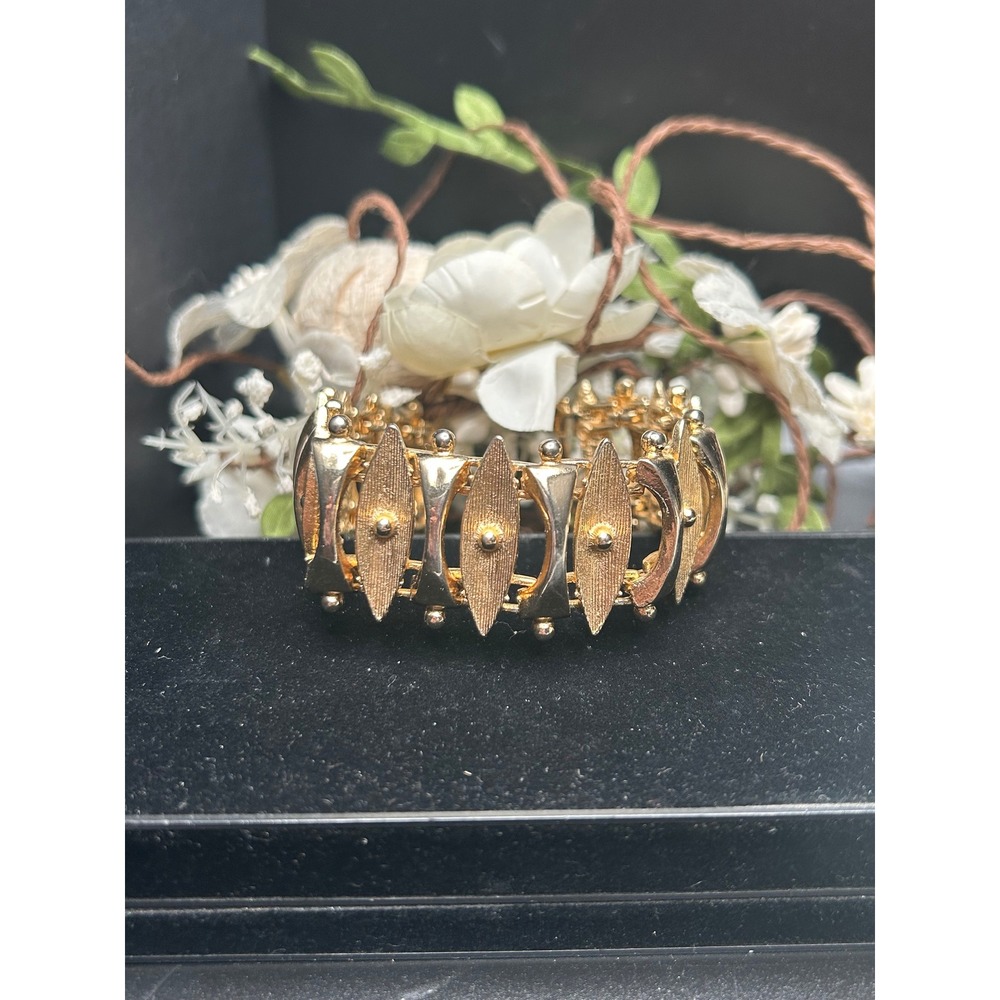 VTG Sarah Coventry Gold Tone Panel Bracelet Mid Century Atomic Link Bracelet